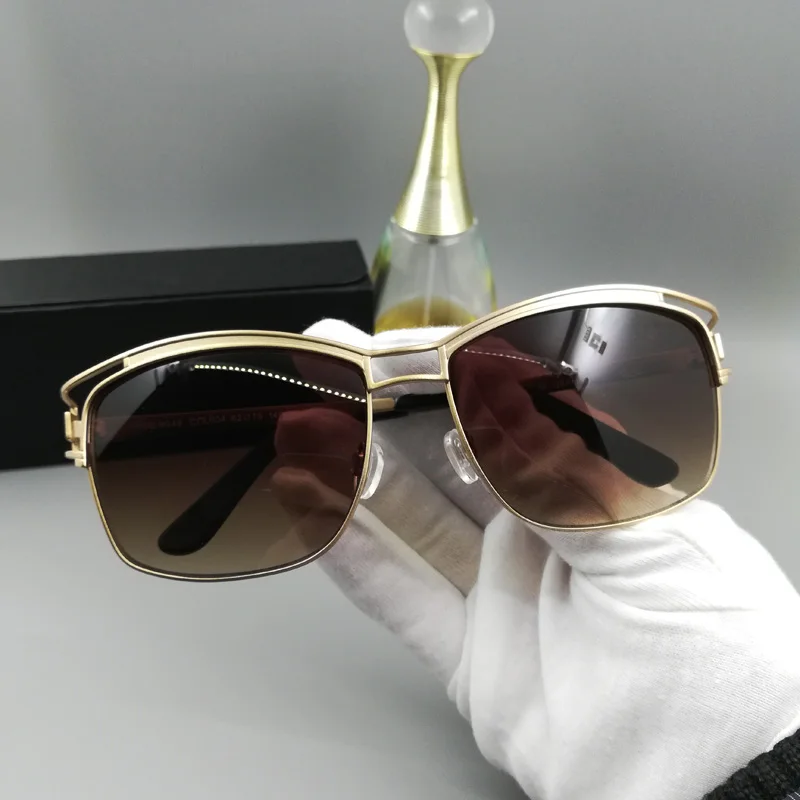 

Top Quality Gold Frame Clearly Lens Vintage Sun Glasses Germany Design Women/Men Rimless Vintage Retro Sunglass With Case