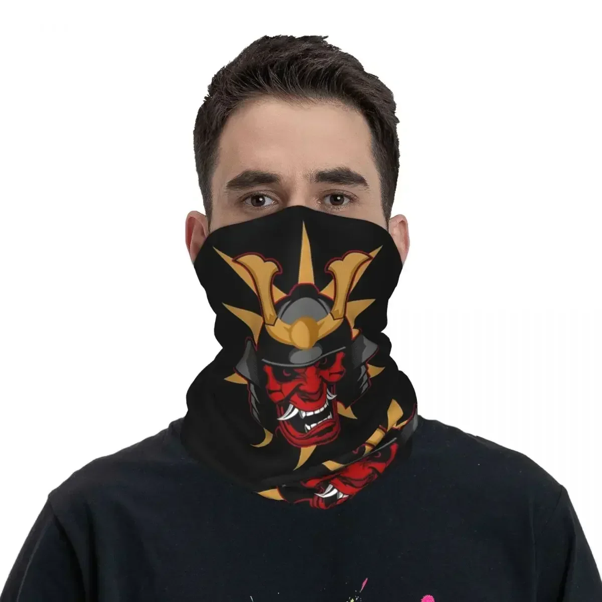 Awesome Samurai Demon Gold Bandana Neck Cover Printed Oni Hannya Monster Wrap Scarf Headband Outdoor Sports for Men Women Adult