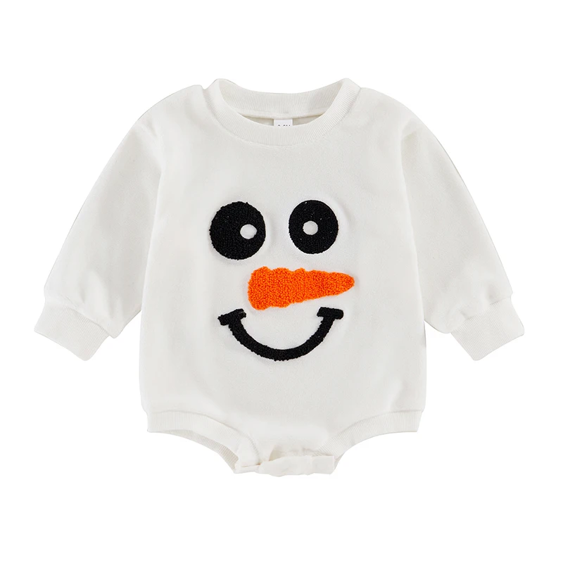 Baby Girls Boys Sweatshirts Rompers Christmas Clothes Snowman Embroidered Long Sleeve Toddler Fall Bodysuits