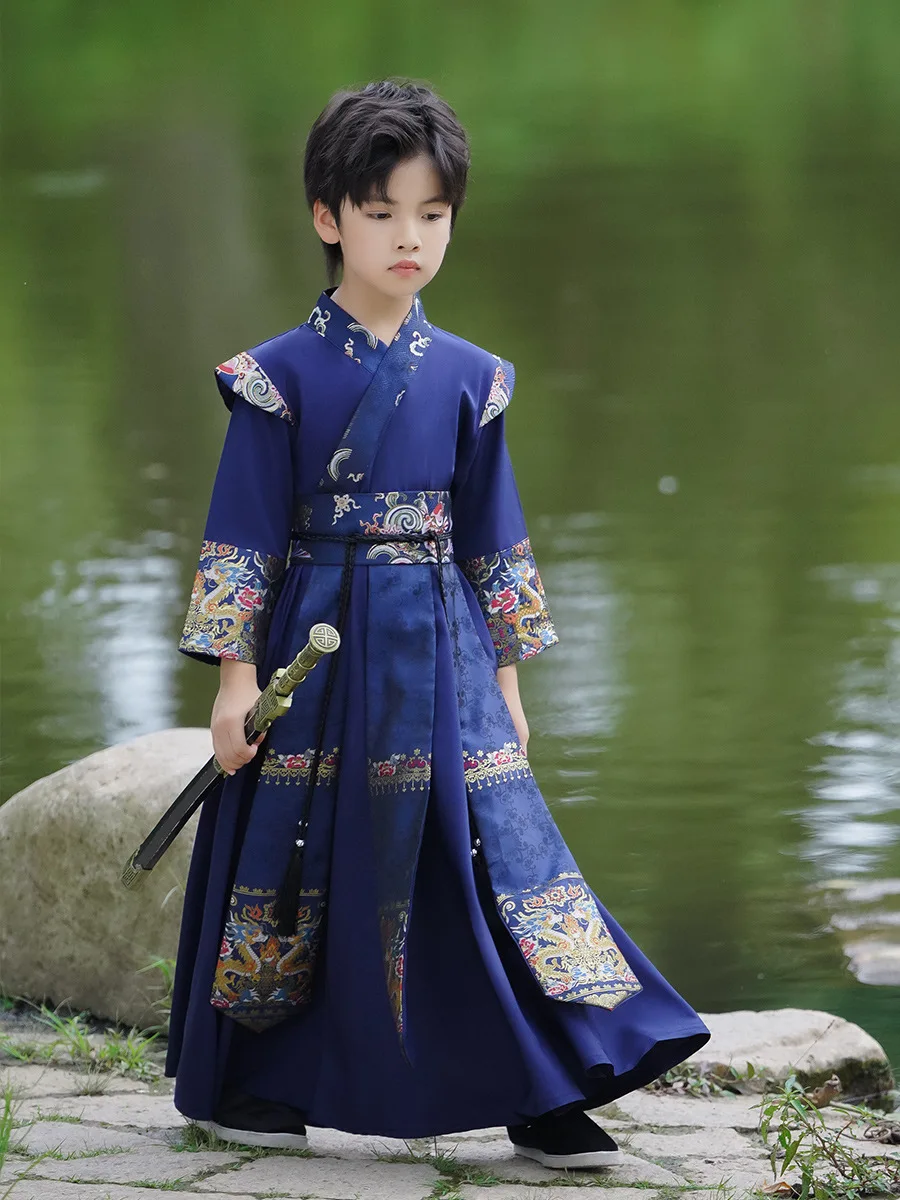 Boys Hanfu Stage Outfit Chinese Robe Baby Tang Suit Children Ancient Chinese Traditional Swordsman Costume Kids New Year Clothes