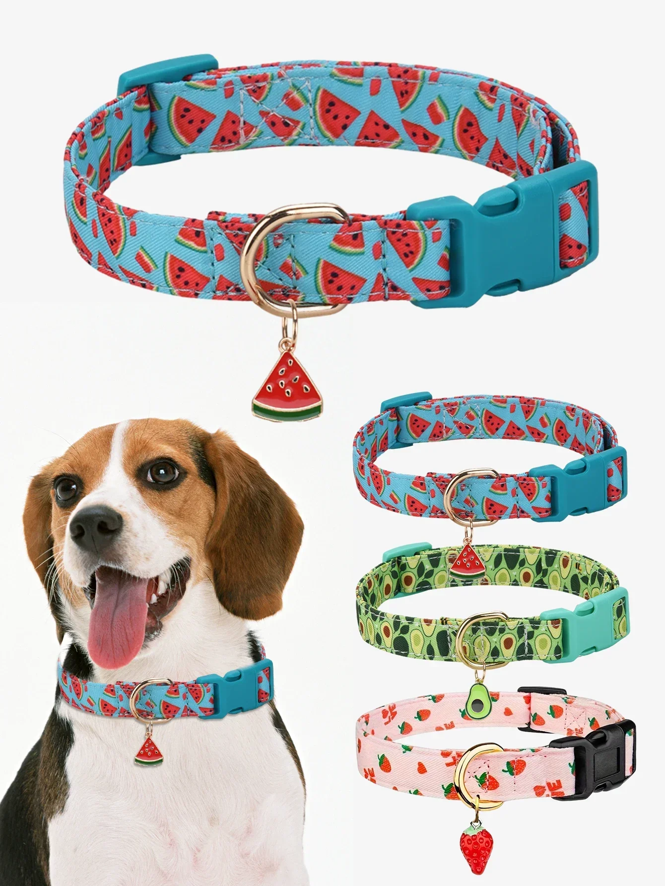 CP611 Pet Dog Puppy Cat Fruit Pattern Collar with Metal Fruit Pendant Applicable To Small Medium Pet