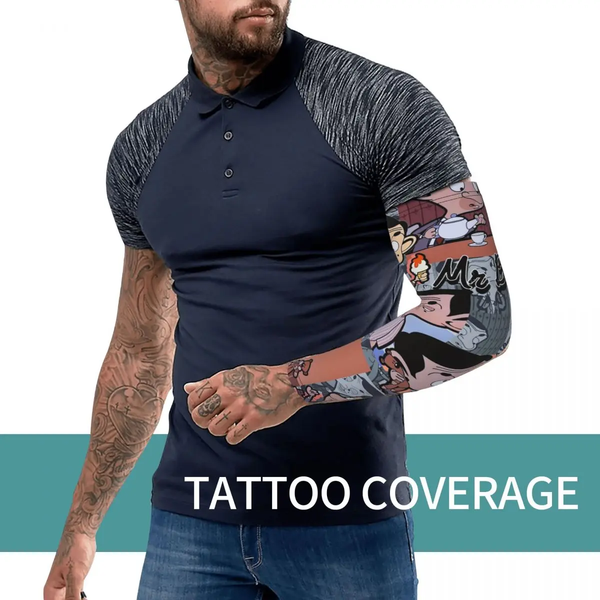 ミスタービーン漫画アームスリーブ男性女性太陽紫外線保護タトゥーカバーアップスポーツ冷却サイクリング