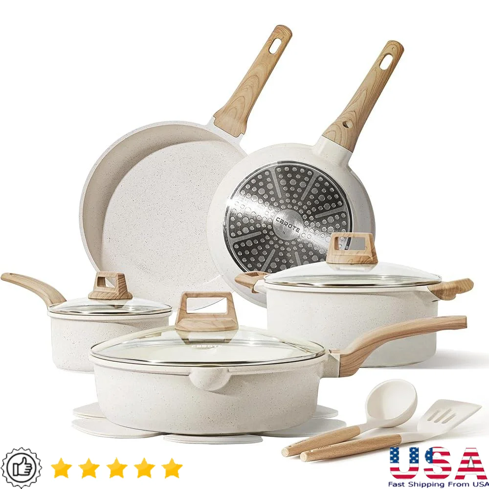 

Nonstick 14 Pcs Cookware Set Pots Pans Kitchen Cooking Utensils Die-Cast Aluminum Granite Easy Clean Induction Compatible