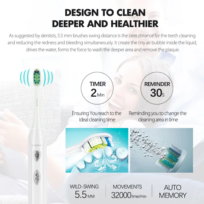 SOGUE Sonic Electric Toothbrush Electronic Maglev Motor USB Charge 1 holder 2 FDA brushhead S51 Escova de Dente Eletrica Sonico