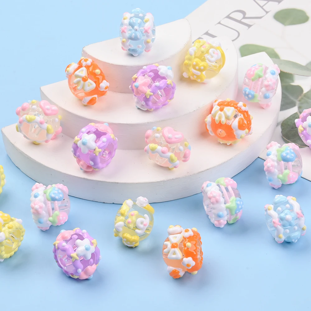 16Pcs Hand Drawn Transparent Luminous Resin Beads Spacer Loose Beads For DIY Crafts Materials Charms Ornament Making Supplies