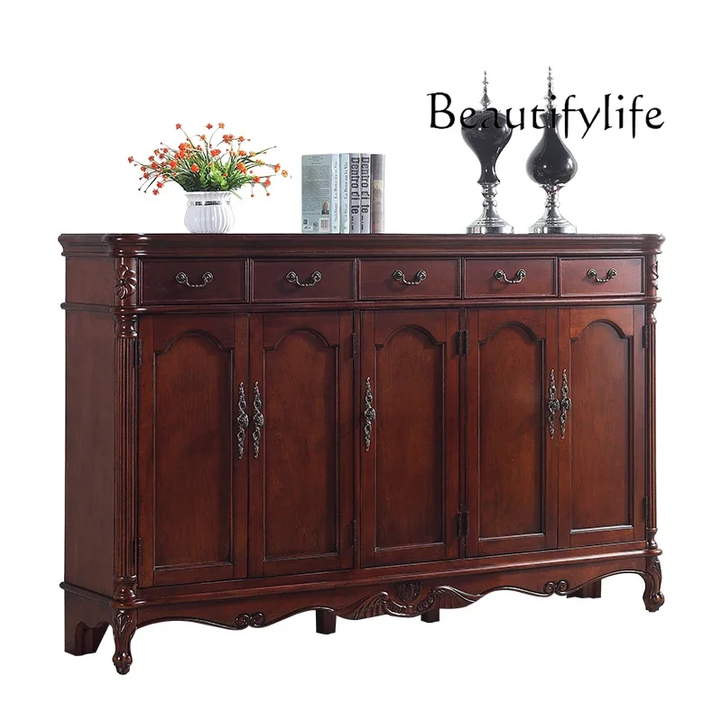 

American Ancient Style Solid Wood Shoe Cabinet Hallway Large Capacity Partition Entrance Cabinet