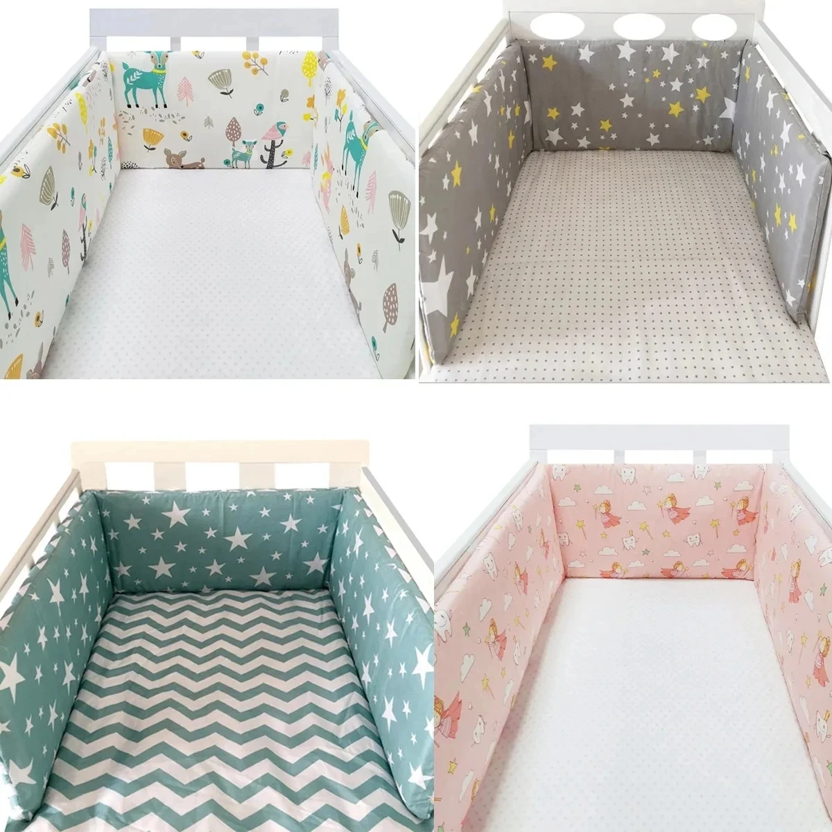 Nordic Stars Baby Bed Thicken Bumpers Zipper Design One-piece Crib Around Cushion Cot Protector Pillows 200*30 CM