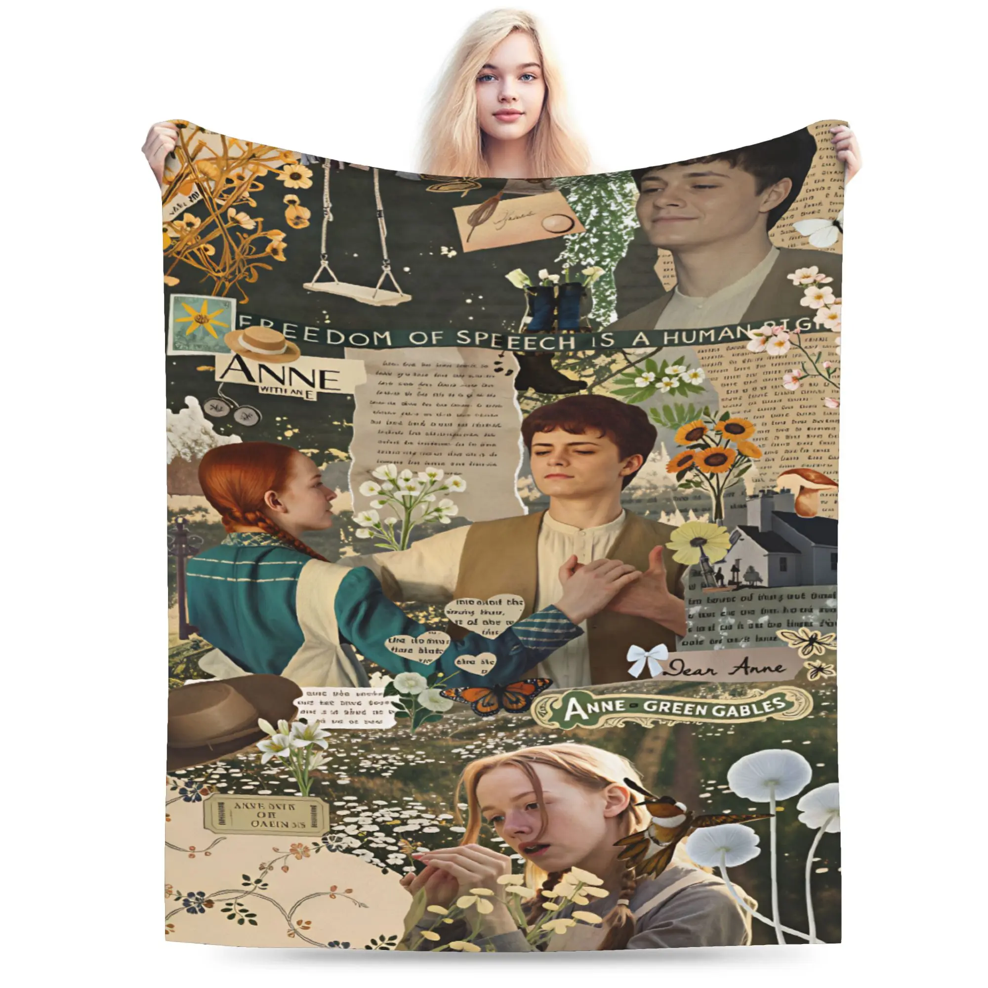 Anne of Green Gables Cozy Blanket  Print Plane Travel Throw Blanket Couch Bed Flannel Bedspread Sofa Bed Cover
