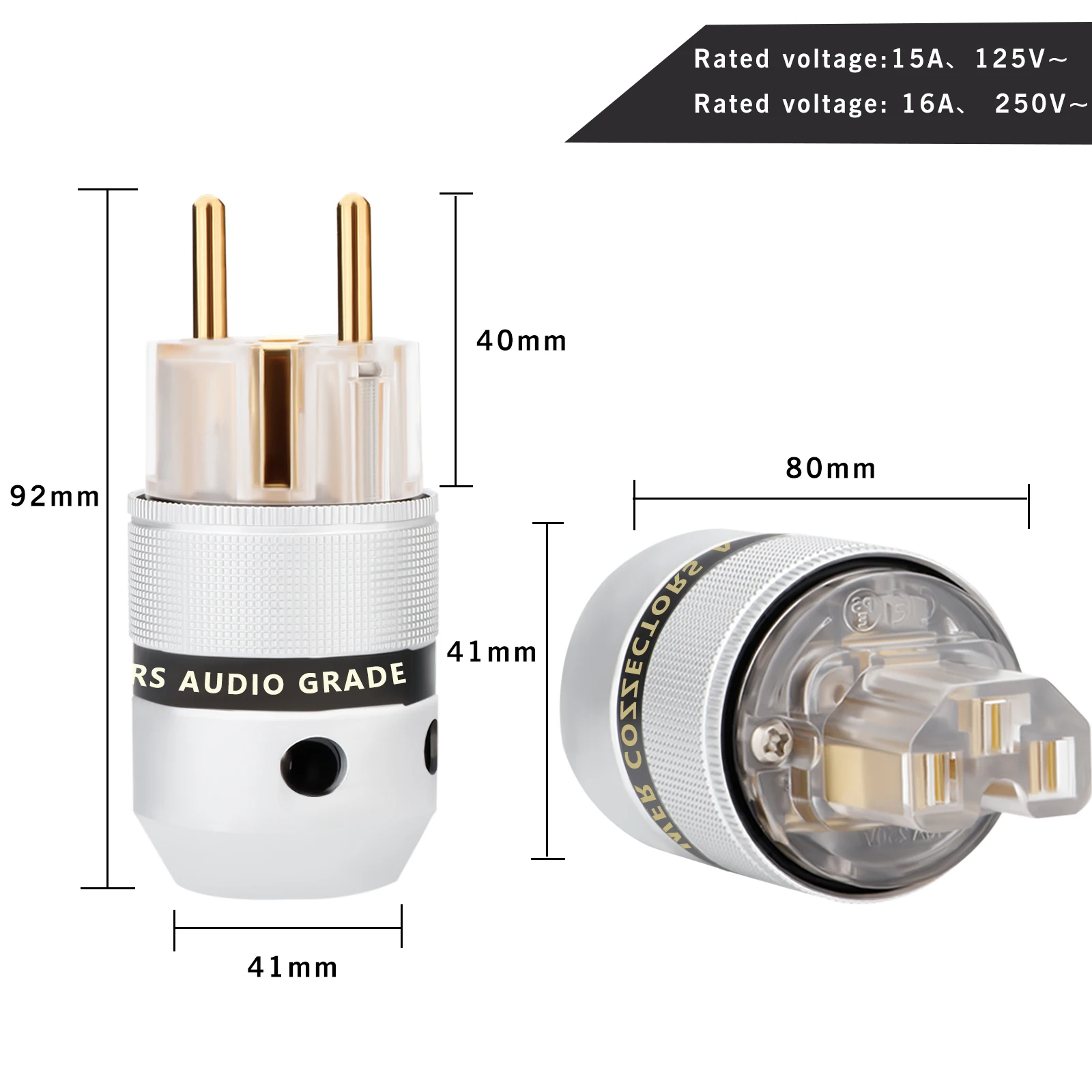 P083TG Hifi Aluminum Shell Gold Plated EU/US Schuko Power Male Plug Connector DIY Audio EU/US Version Power Plug