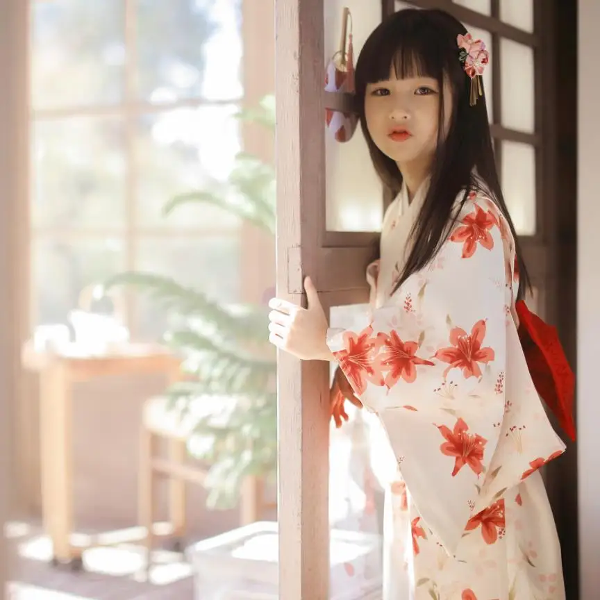Girl\'s Japanese Style Kimono Prints Retro Robe Children\'s Stage Performance Cosplay Costume Infant Yukata Asian Clothes A2481
