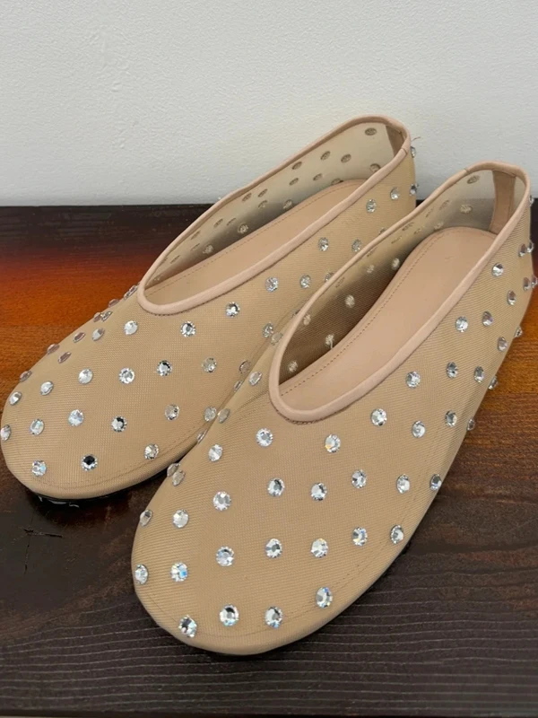 

Балетки на плоской подошве Sle Me, дышащие женские модные сандалии без шнуровки с круглым носком Fairy Wind Diamond Net