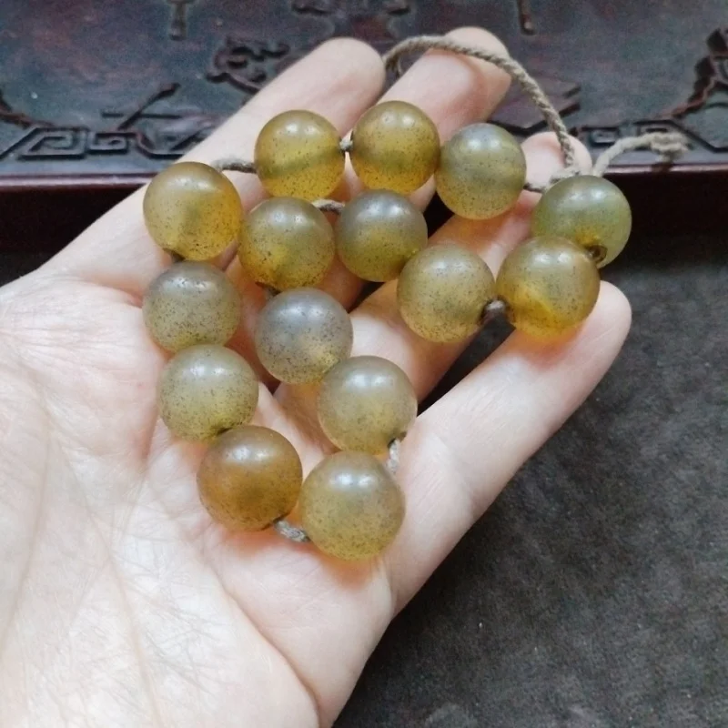 Vintage Patina Round String Light Yellow Agate Spacer Beads