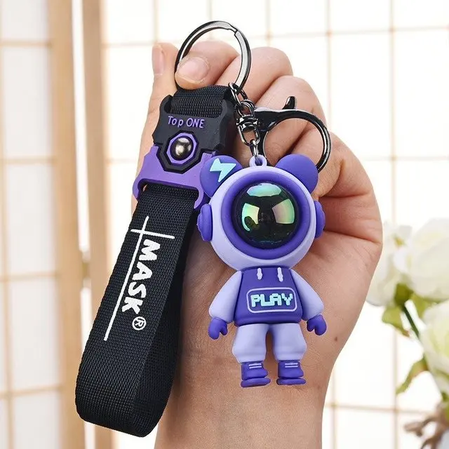 Colorful Astronaut Bears Key Chains Sweet Cute Animal Keyring Holder For Car Hanging Bag PVC Jewelry Accessories Gift For Womens