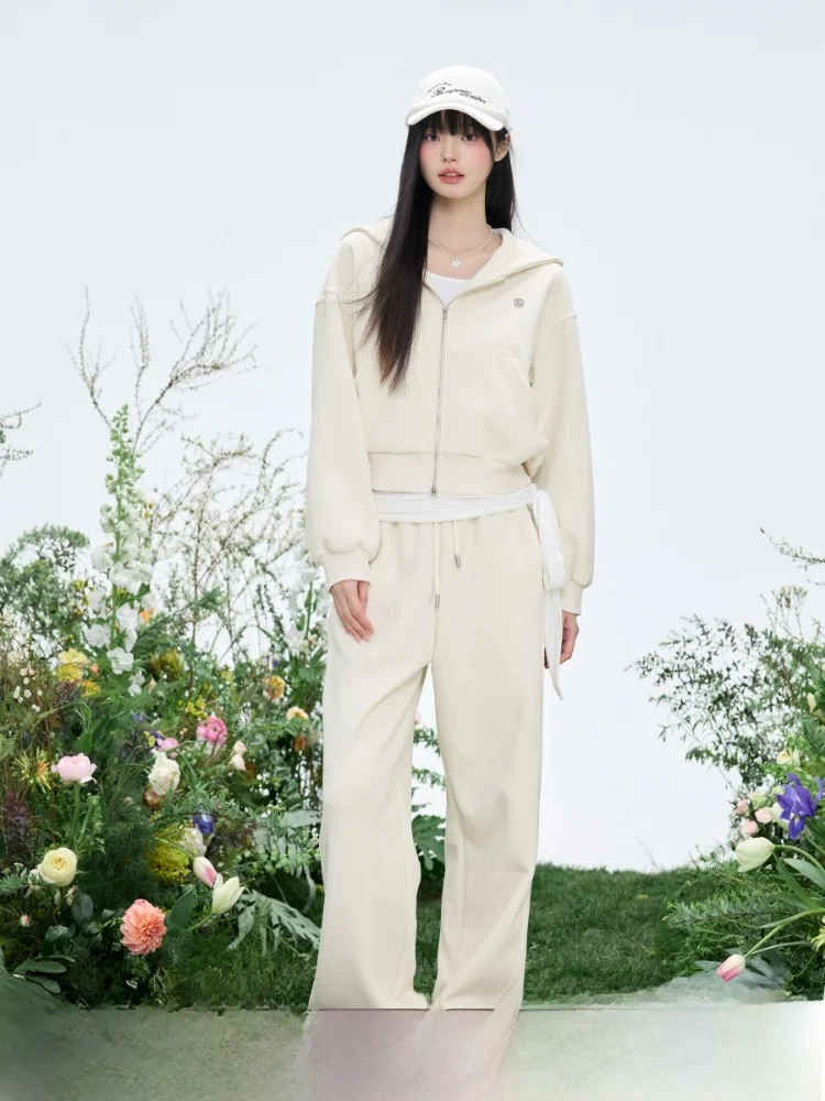 

ELEVEN SP Women's Sporty Two-Piece Set Spring Casual Long Sleeve Hoodie Top And High Waist Long Pants Comfortable Cotton Blend