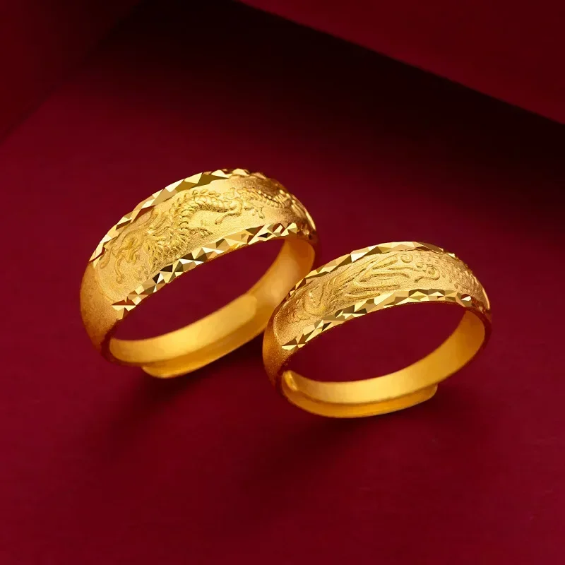 

9999 Real Gold 24K Wedding Retro Dragon and Phoenix Pair Ring Retro Dragon and Phoenix Couple Ring Ring