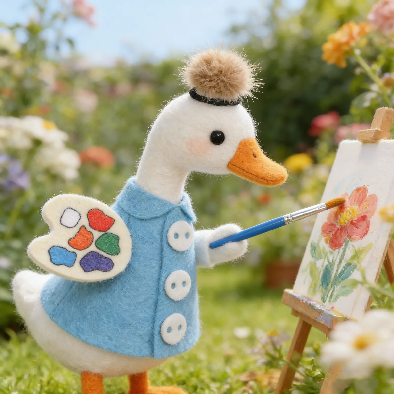 1 Set de Disfraz Temático de Pintor para Ganso de Porche, para Estatua de Ganso de 7 Pulgadas, con Paleta de Pintura y Accesorios, Decoración para Jardín, Césped y Escritorio, Otoño