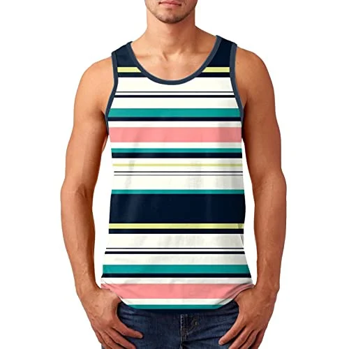 Funny 3D Color Stripe Printed Men's Tank Top Fashion Breathable Gym T-shirt Outdoor Run Fitness Sports Sleeveless Shirt Man Vest