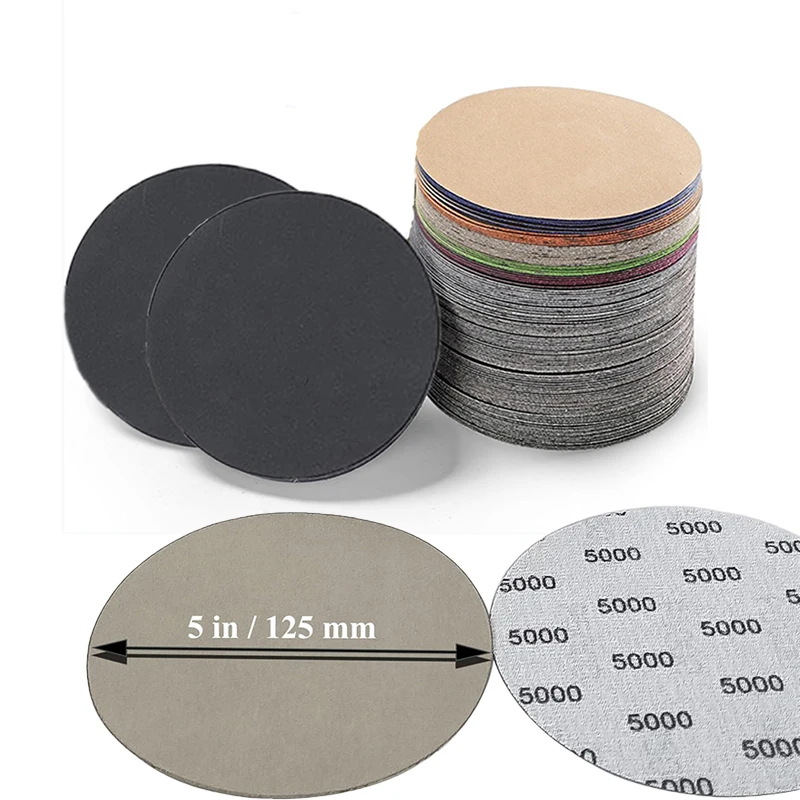 

50 Pcs 5 Inch Sandpaper Hook & Loop Sanding Disc Water/Dry Sand Paper Abrasive Tools 1000 1500 2000 3000 5000 Grit