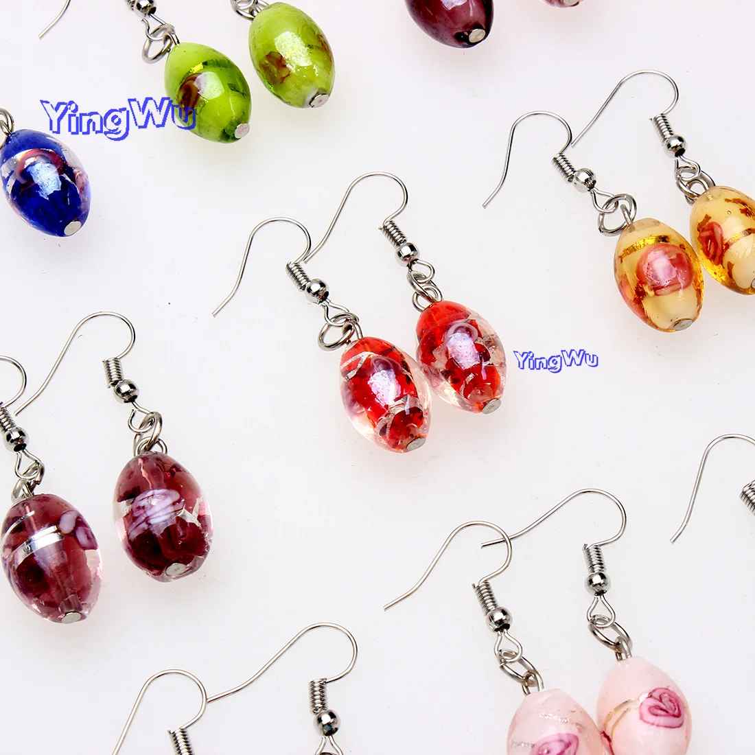 Wholesale Lots 6pairs Hand-made Women\'s Oval Stainless Steel Hook Elegant Classic Dangle Earrings Murano Glass Earrings