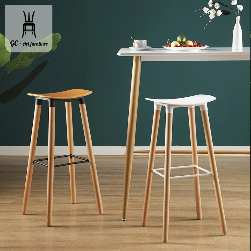 Nordic Bar Stool Personalized Solid Wood Bar Chair Ins Modern Minimalist High-Leg Stool