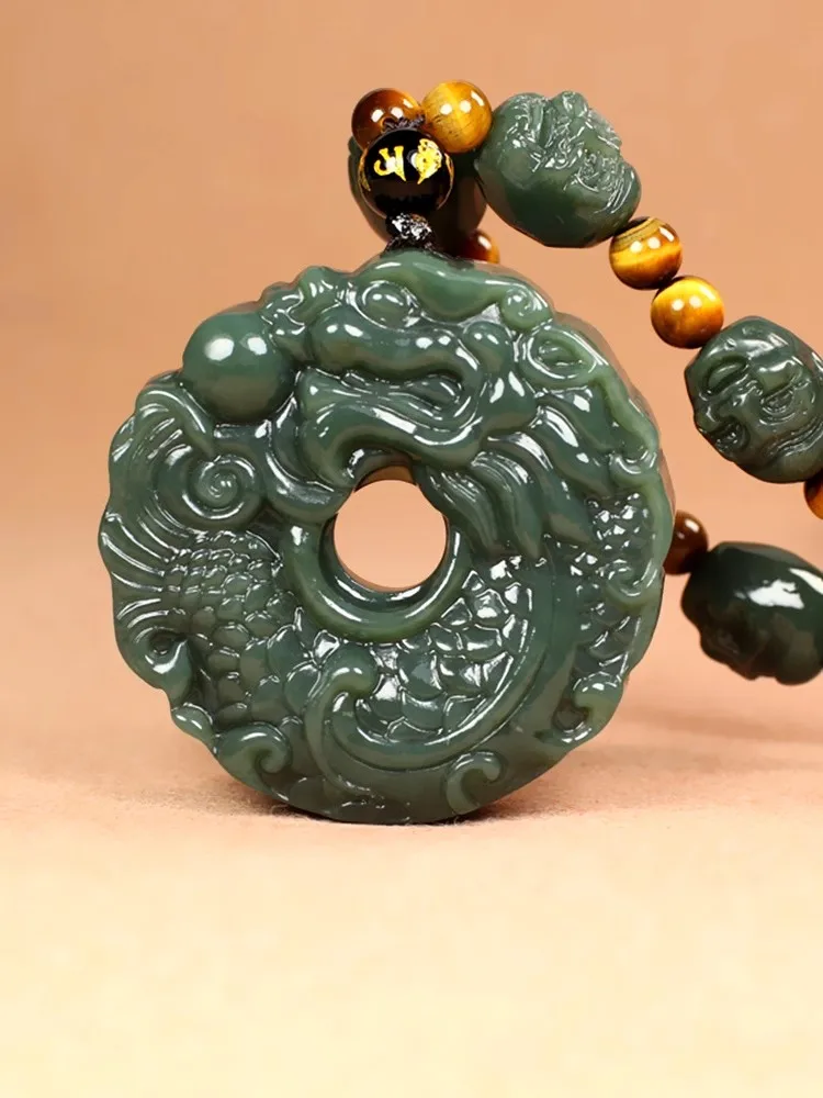 The New Hetian Jade Dragon FIsh Pendant P10017