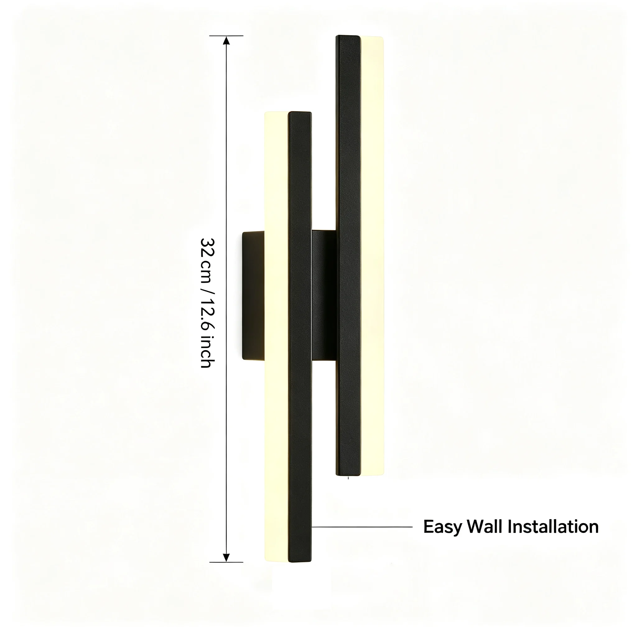Minimalist LED Bedside Wall Light 32cm Staggered Twin Bar Sconce Warm Glow Black Gold for Bedroom Living Room Decor