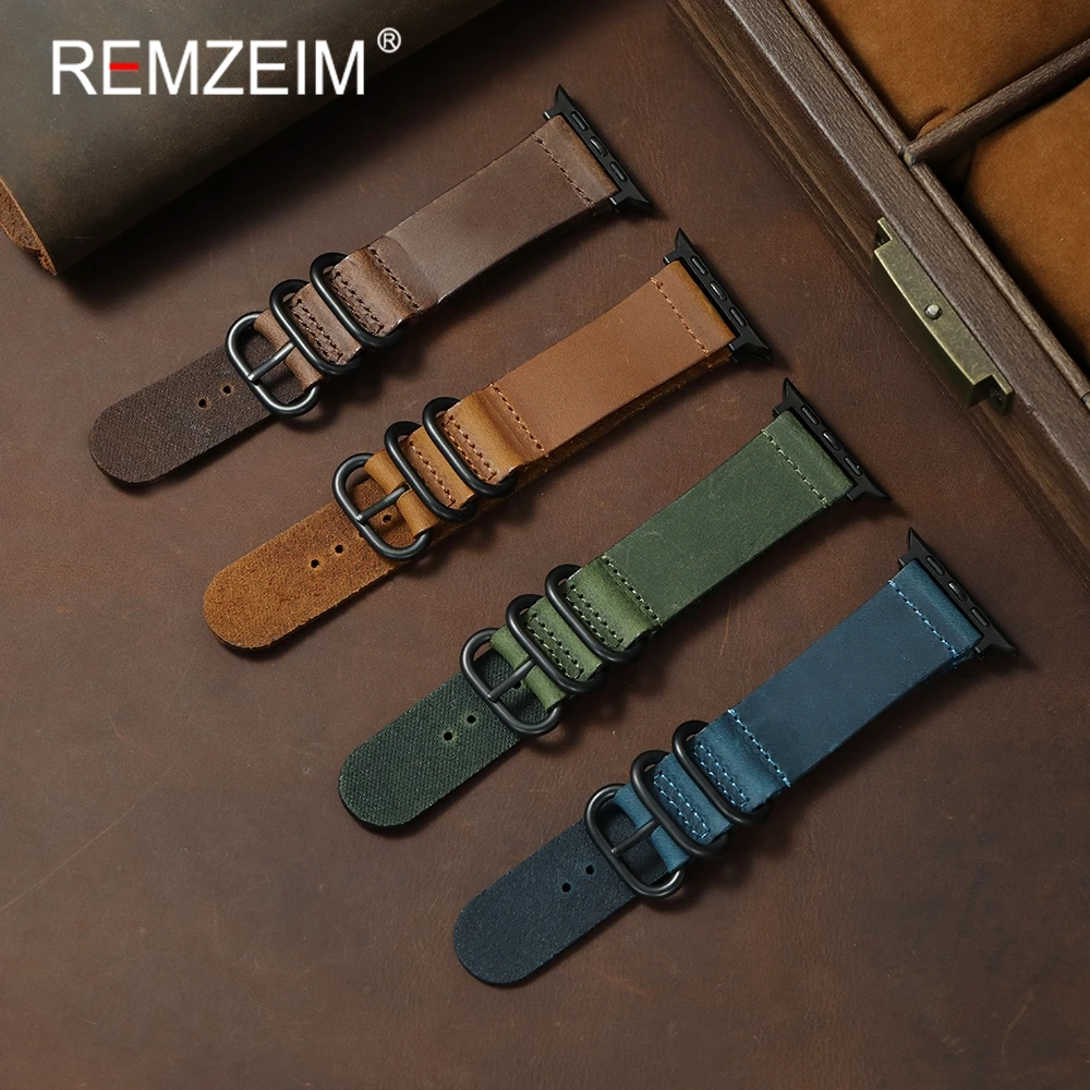 Crazy Horse Leder-Herren-Uhrenarmband für Apple Watch 1–10, Ultra SE 2, Rindsleder-Uhrenarmband für IWatch 38/40/41/42/44/45/46/49 mm