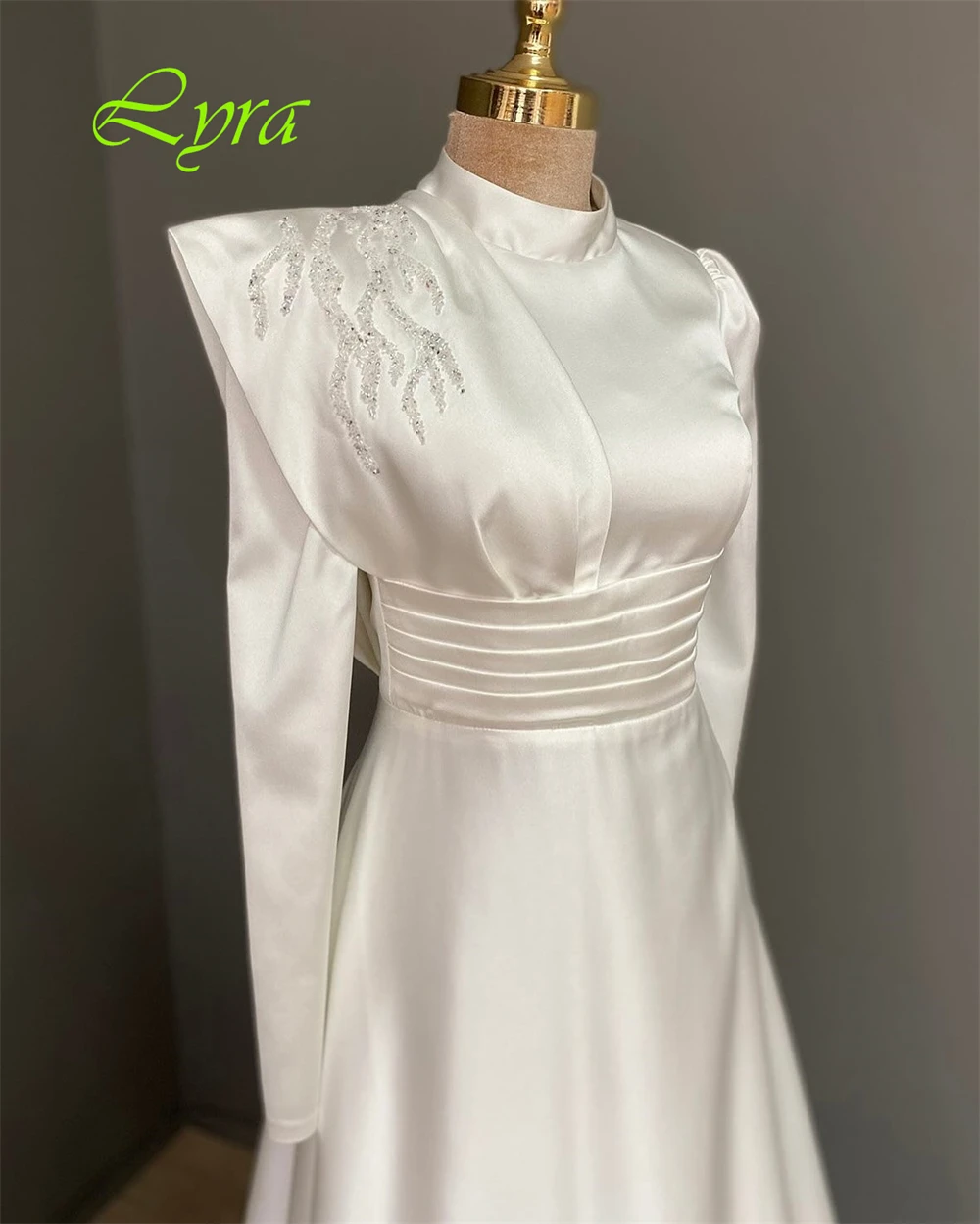 تخصيص رائعة طاقم الرقبة كاب كم مساء اللباس الفاخرة كريستال طويل الأكمام فساتين لحضور الحفلات الموسيقية عالية الجودة الساتان حزب العباءات