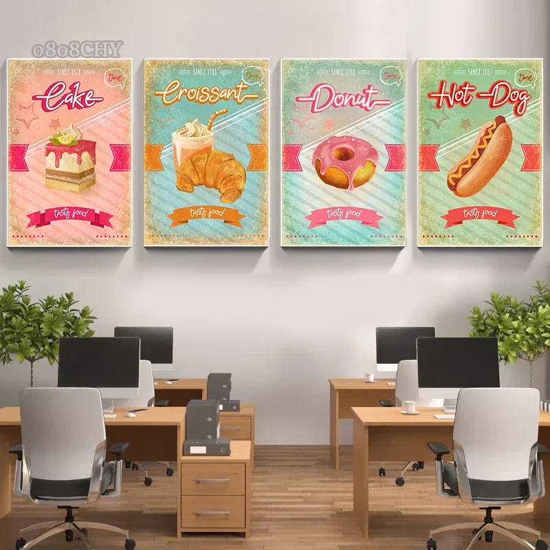 Retro Food Cake Donut Hot Dog Hot Dog Posters and Prints Canvas Painting Vintage Wall Art Picture for Kitchen Home Decor Cuadros