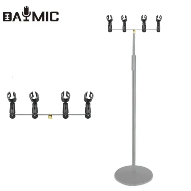 Microphone Holder 1 to 4 Mic Mount Bar Stereo Micro Bar with 4 Micro Clips 3/8 Screw Thread for Most Microphone Stand Mic Clip