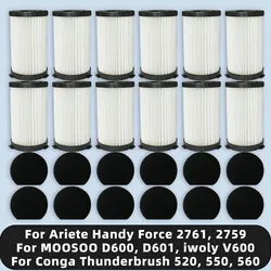 Filter Compatible For MOOSOO D600, D601, iwoly V600 / Cecotec Conga Thunderbrush 520, 550, 560 / Ariete Handy Force 2761, 2759