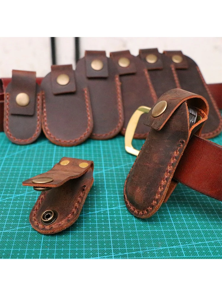 10 Sizes Quick Buckle Top Layer Crazy Horse Cowhide Leather Scabbard Sheath For Swiss Army Knives Leatherman Pliers Tools