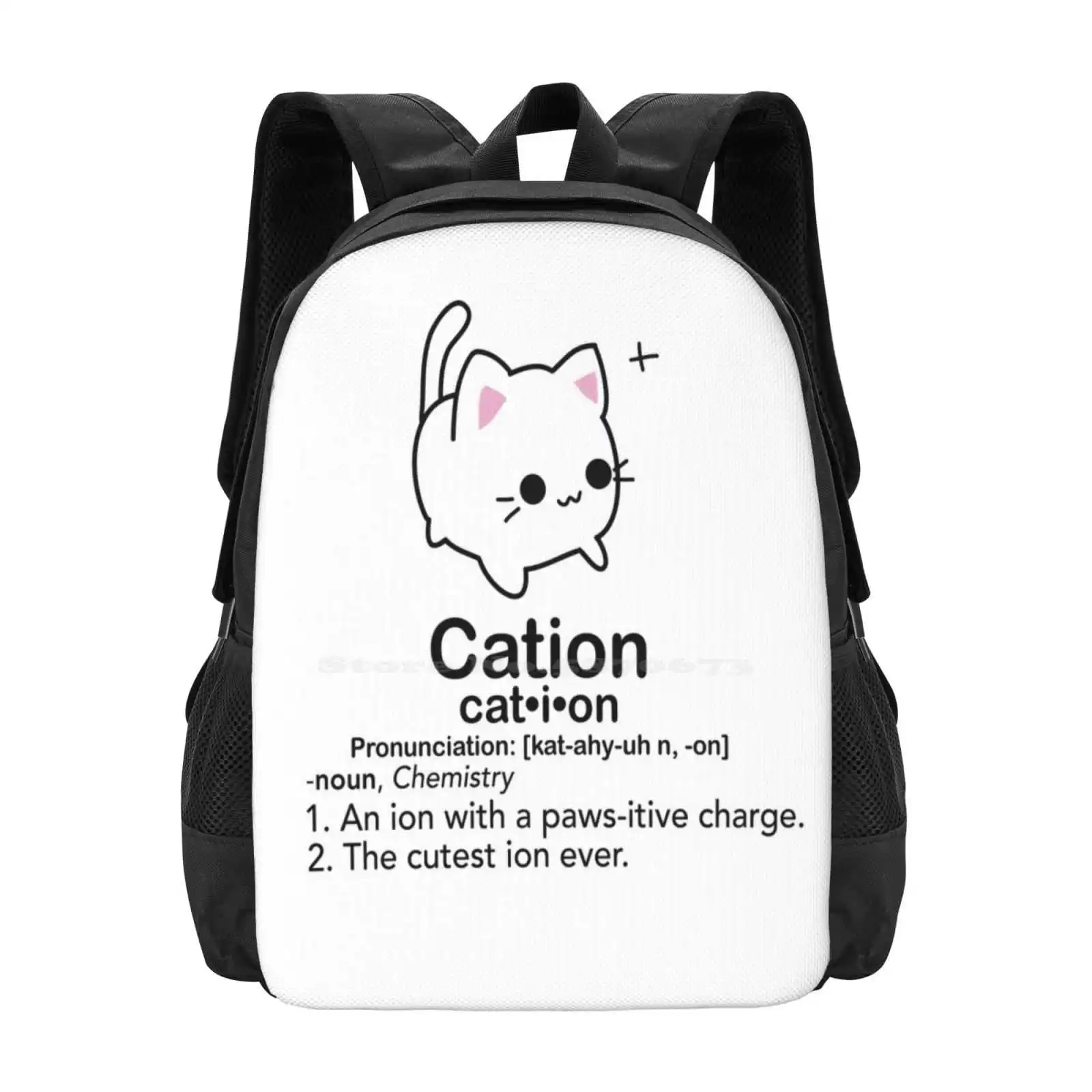 Cation Backpack For Student School Laptop Travel Bag Chemistry Joke Cat Pun Cat Joke Funny Nerdy Kawaii Cat Kitty Science Joke