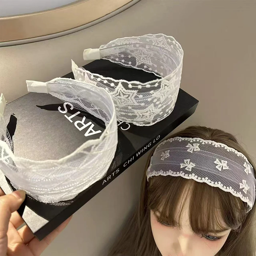 

Модная эластичная широкая повязка для волос с кружевом в винтажном французском стиле для женщин, элегантный аксессуар для волос