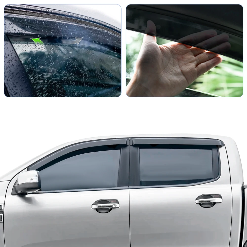 4PCS Window Visor Vent Shades Sun Rain Guard Deflector For Ford Ranger Raptor 2015-2022 Double Cabin Car Accessories