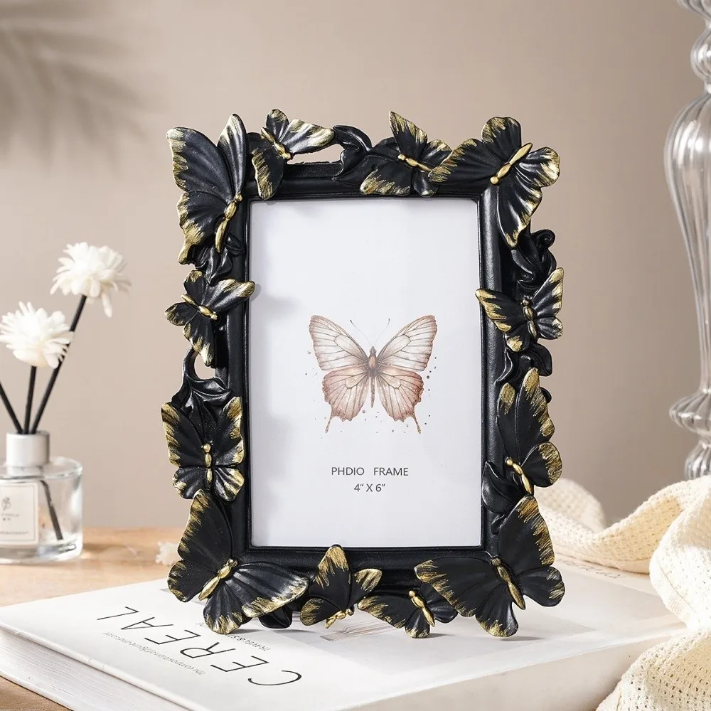 3D Butterfly Picture Frame Vintage Staggered Pattern Decorative Painting Frame Rectangular Shape Resin Photo Frame