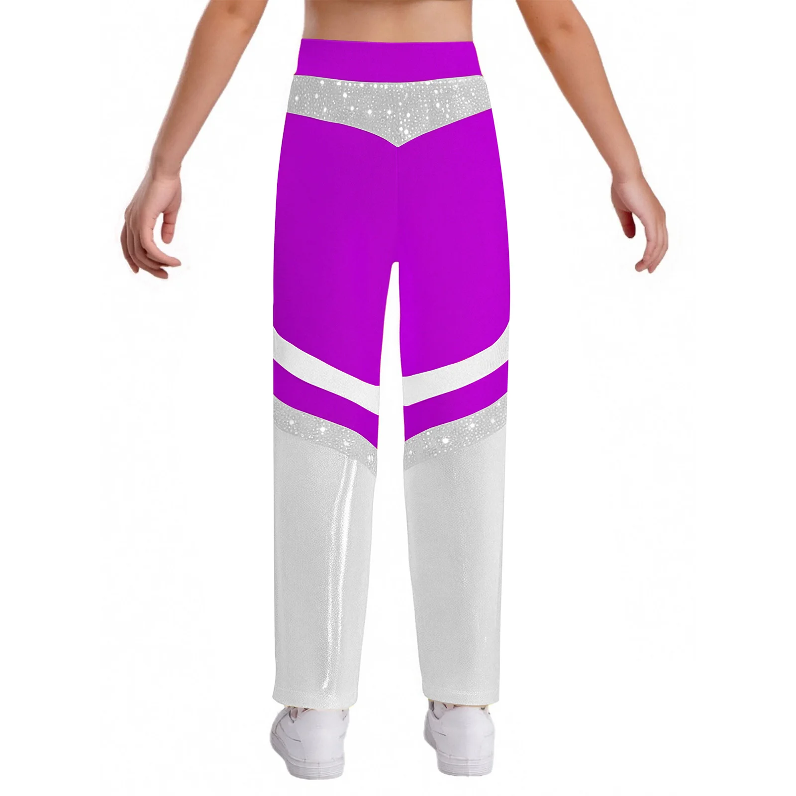 Ginnastica per ragazze Acrobazie Costume da ballo Jazz Danza moderna Pantaloni svasati Cintura elastica Pantaloni a zampa d'elefante color block