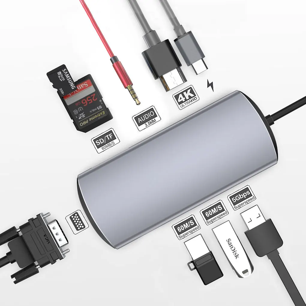 Silver Versatile Hub With 5 Gbps USB Ports For Easy Connectivity 5-in-1 Connectivity Equipped 4K