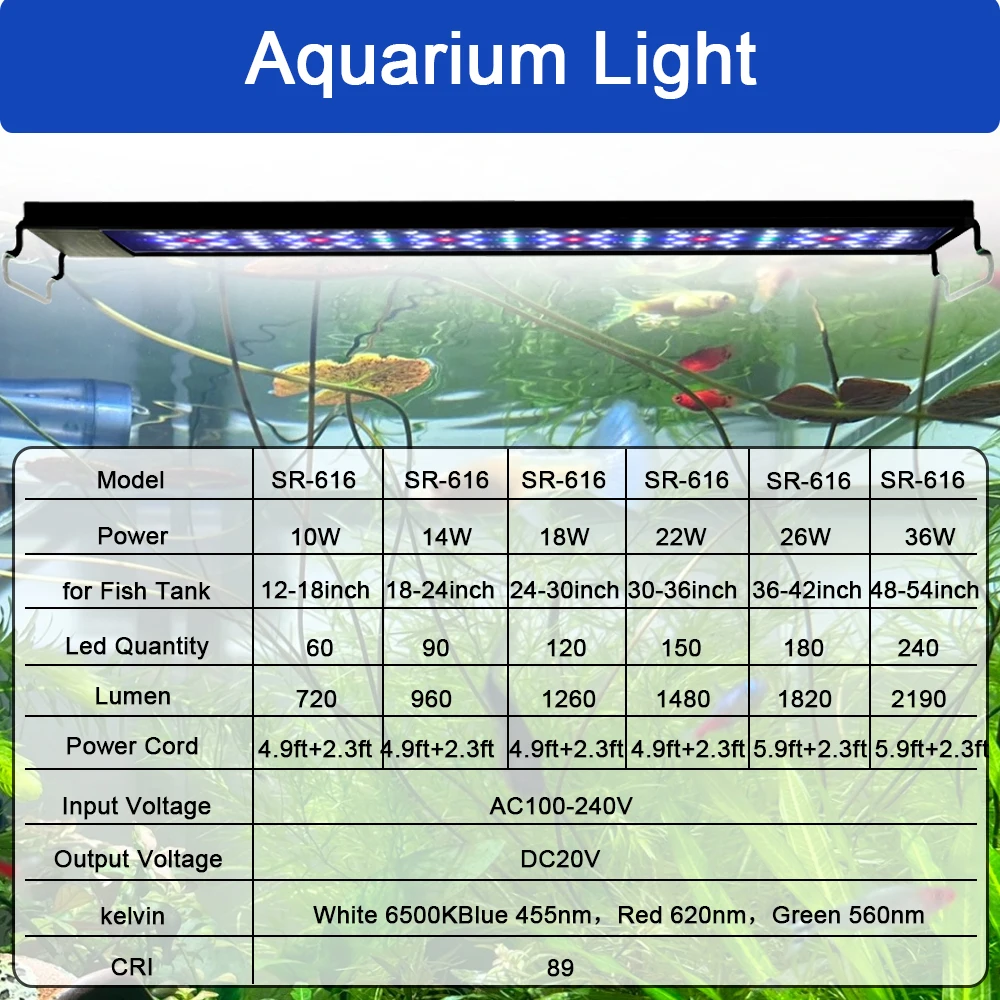 48-54 inch aquarium plant growth light fish tank dimmable LED light with timed and power-off memory function DIY mode