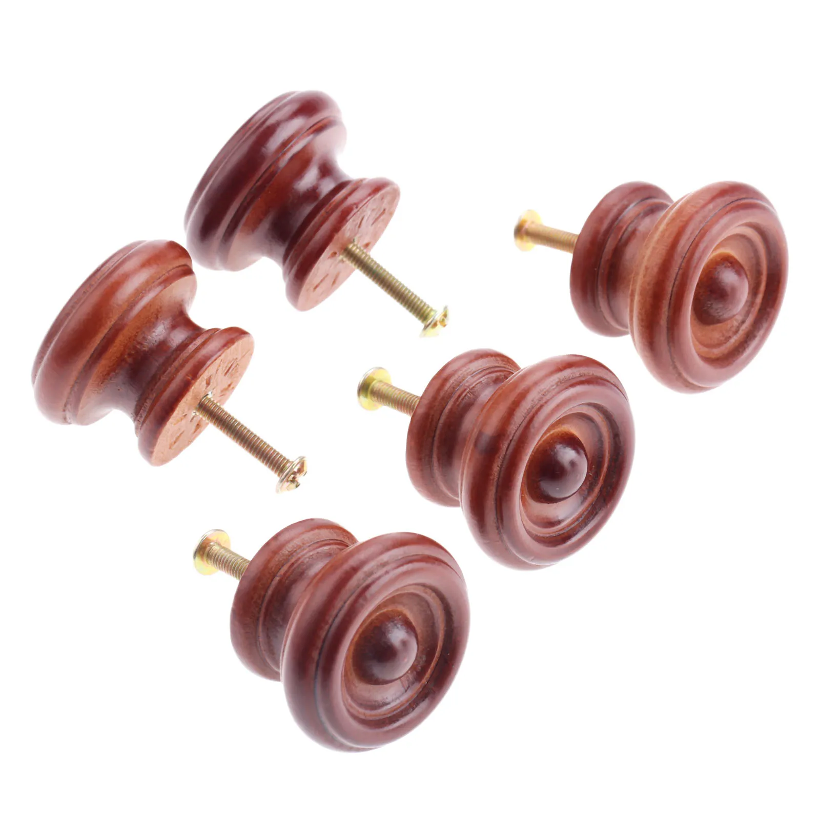 5 szt. Okrągłe drewniane pokrętło ze śrubami uchwyty meblowe do szafki do szuflady gałki i uchwyty drzwi do kredensu kuchennego drewna ściąga okucia