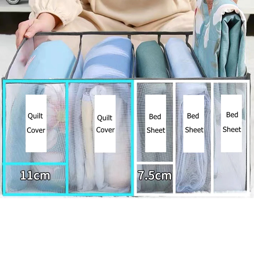 Wardrobe Clothes Organizer Large 5/12 Grids Quilt Cover Storage Bed Sheet Closet Organizers Compartment Space Save Storage Box