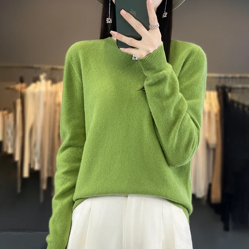 100% kaszmirowy sweter damski swetry z czystego kaszmiru O-Neck luźny sweter z kaszmiru damski jednolity kolor