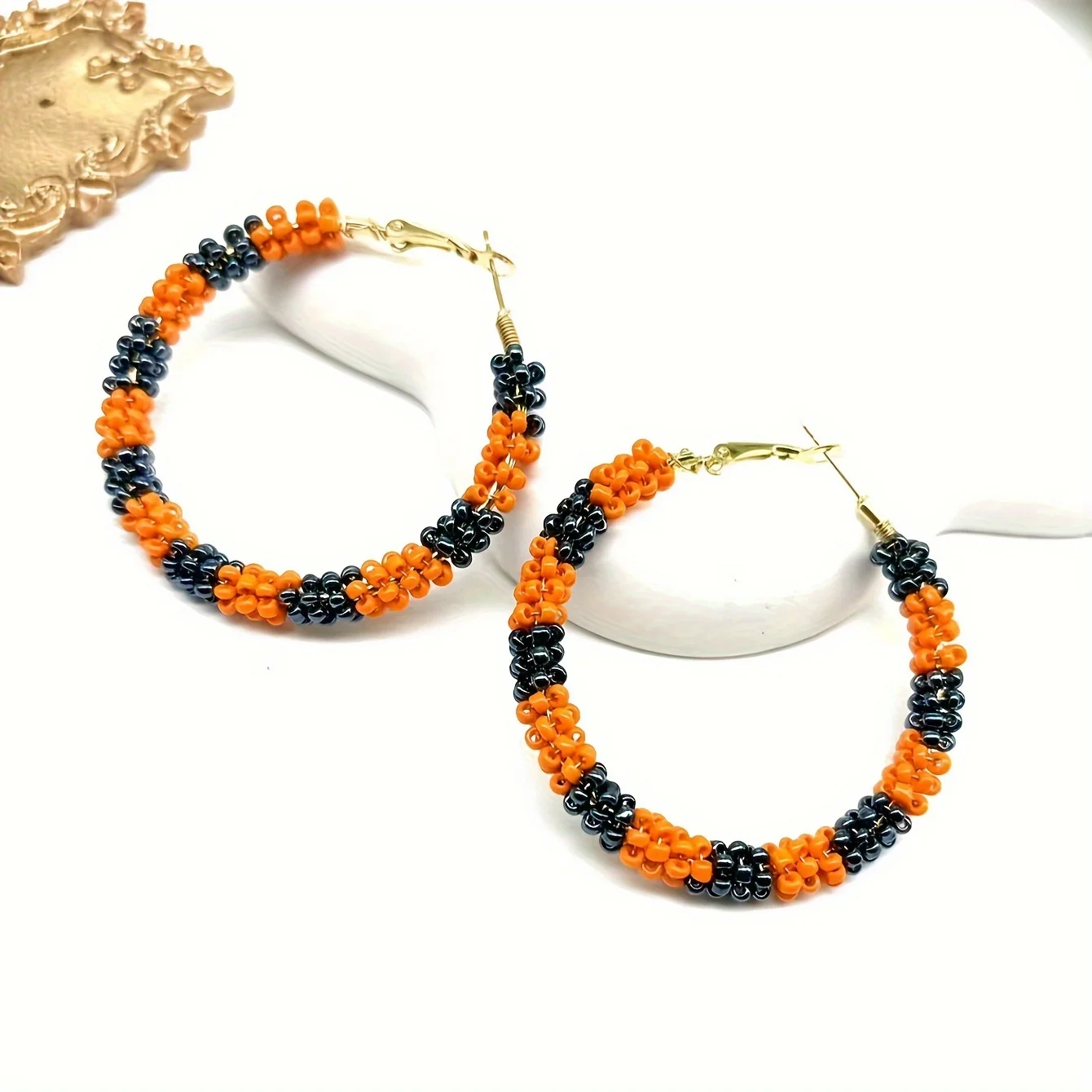 Colorful Hoop Earrings Iron Jewelry Embellished With Handmade Glass Bead Bohemian Elegant Style For Women Christmas Party