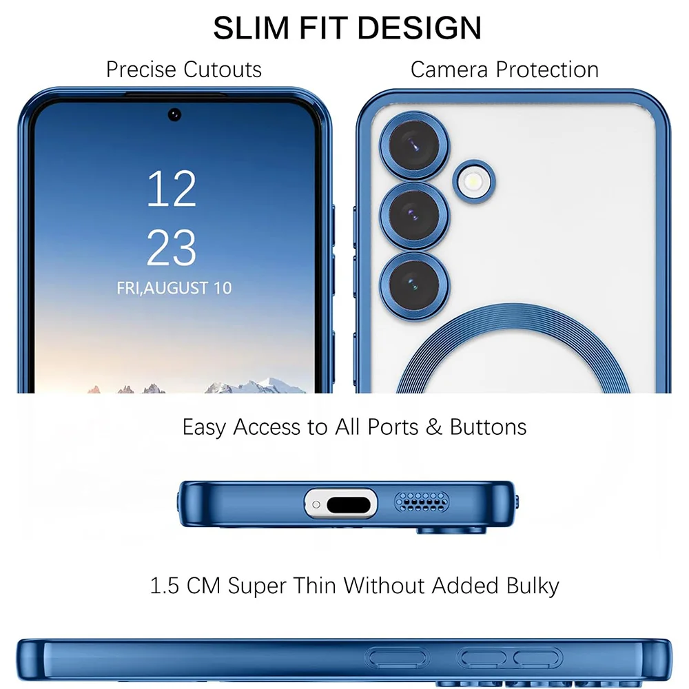 Luxury Magnetic For Magsafe Case For Samsung Galaxy S25 Edge S24 S23 S21 FE Plus Ultra Glitter Plating Silicone Cover Clear Soft - náhled 2