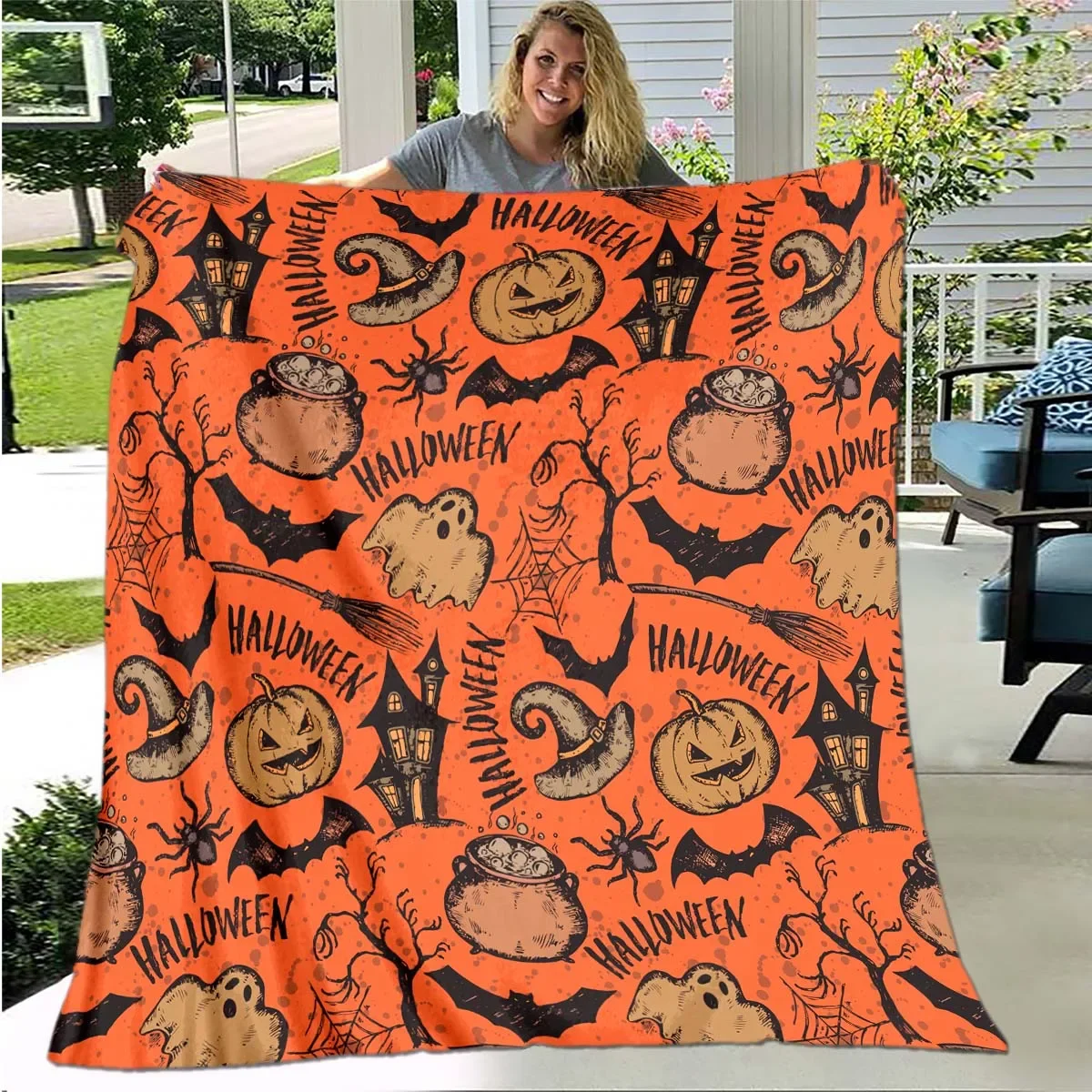 

Print Blanket Sofa Bed Blanket Super Soft Warm Blanket Cover Halloween Ghosts Pumpkin Flannel Throw Blanket