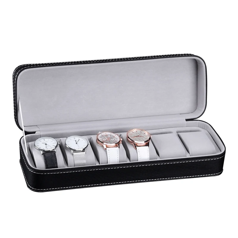 6/10/12 Slots PU Leather Watch Zipper Box Jewelry Watch Display Travel Gift Box Organizer Portable Watches Storage Case