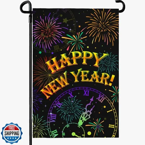 Dacawin Happy New Year Garden Flags Firework Sparkle Night Sky Yard Flag 12x1 JJE DDI GGX