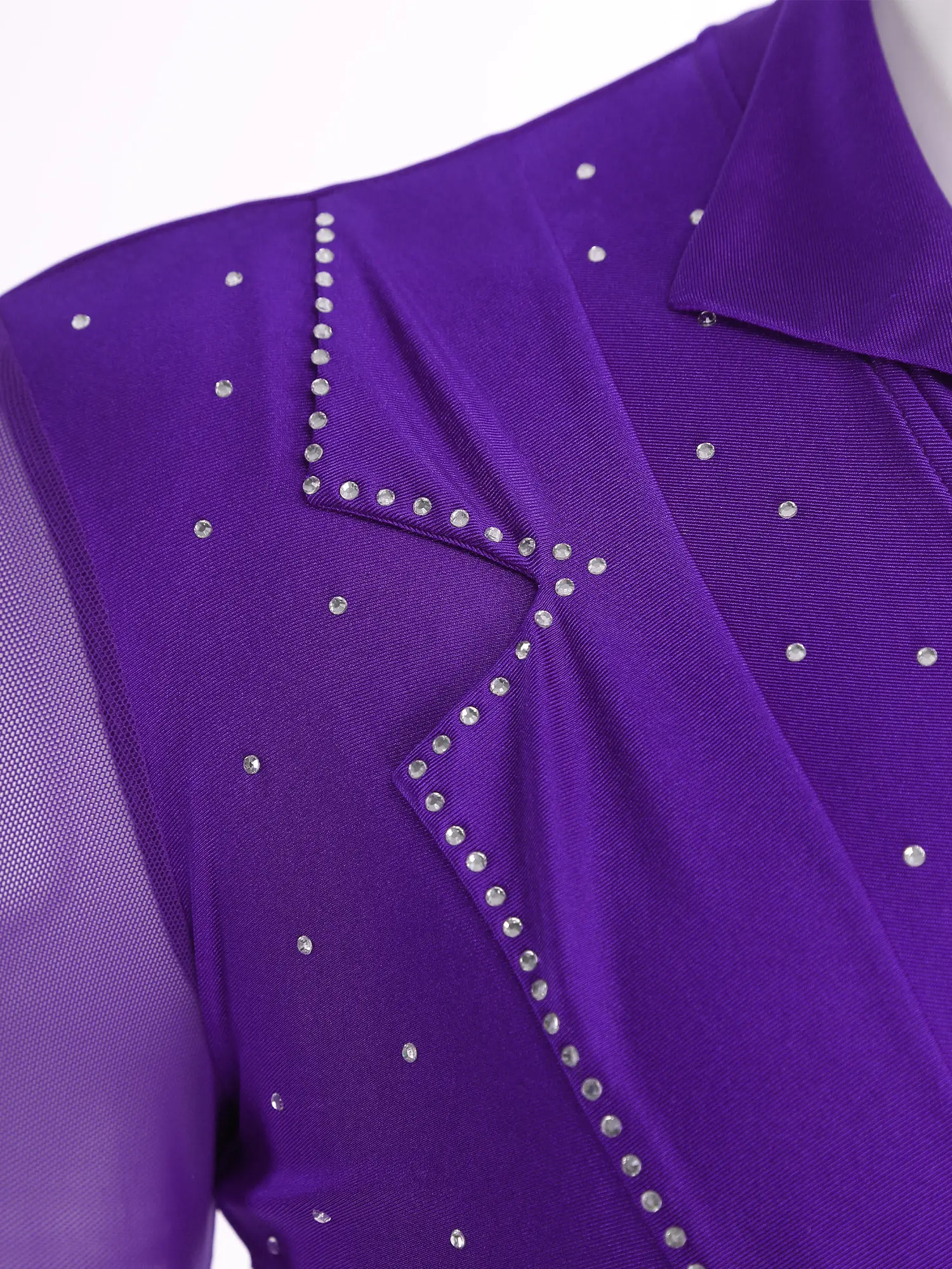 ชุดจั๊มสูทเต้นรำแบบไม่สมมาตรสำหรับผู้ชาย แขนยาว ประดับคริสตัล ผ้าตาข่าย สำหรับการแสดงสเก็ตน้ำแข็ง การแสดงบนเวที และยิมนาสติก