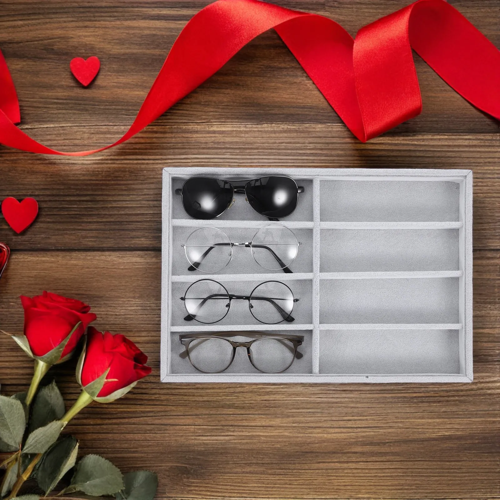 

Sunglasses Organizer Tray Storage 8-Grids Jewelry Glasses Display Holder Drawer Eyeglasses Organizer Grey Jewelry Tray Watch