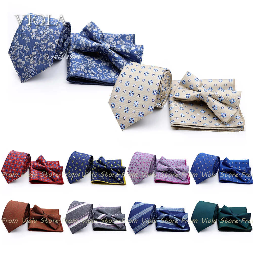 45 Color Paisley Geometry Striped 7.5cm Tie Set Polyester Floral Bow Hanky Wedding Party Business Suit Cravat Men Gift Accessory